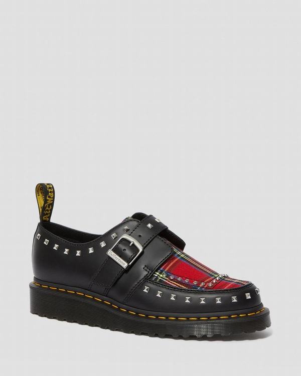 Dr Martens Dámské Polobotky Ramsey Monk Tartan Černé Červené Hnědé, CZ-305694